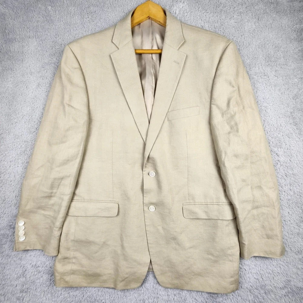Lauren Ralph Lauren Blazer Sport Coat Jacket Mens 44R Beige Linen Two Button